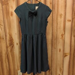 Modcloth Elegant Kelly Green  Dress with black neck Bow